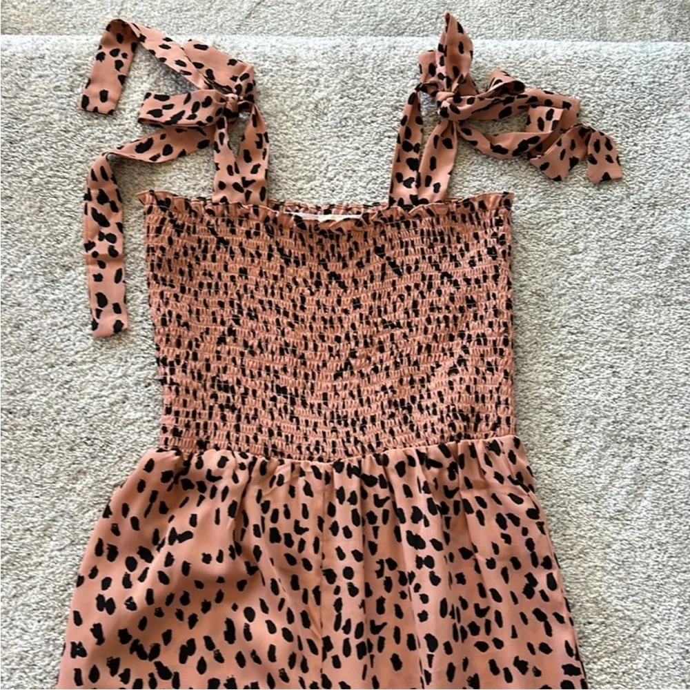 Leopard Print Smocked, Wide Leg Jumpsuit - Picture 2 of 7